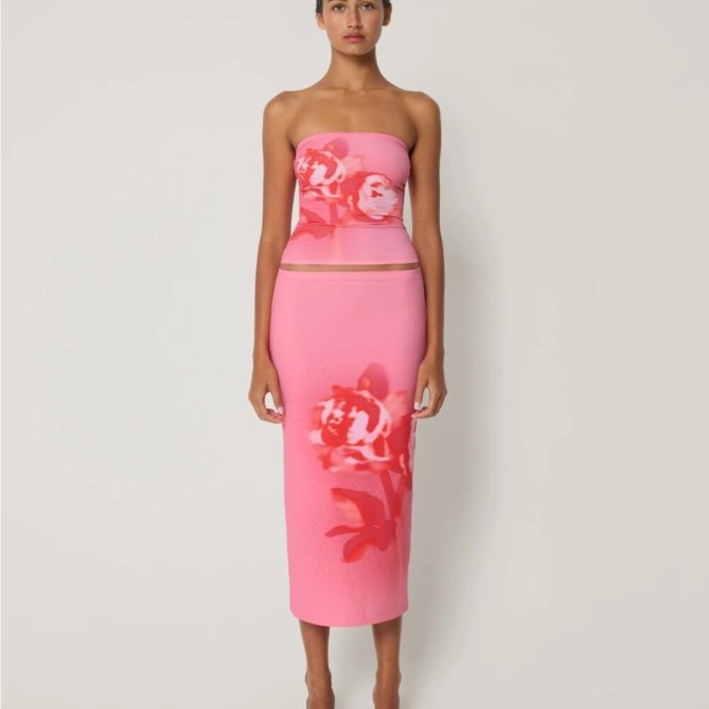 Khy Pink Peony Tube Top and Skirt Set